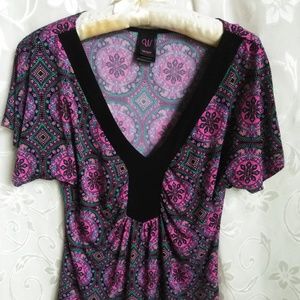 Wrapper purple aqua short sleeves medium top